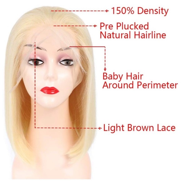12” 613 PLATINUM HUMAN HAIR LACE FRONT BOB WIG NEW main image 4